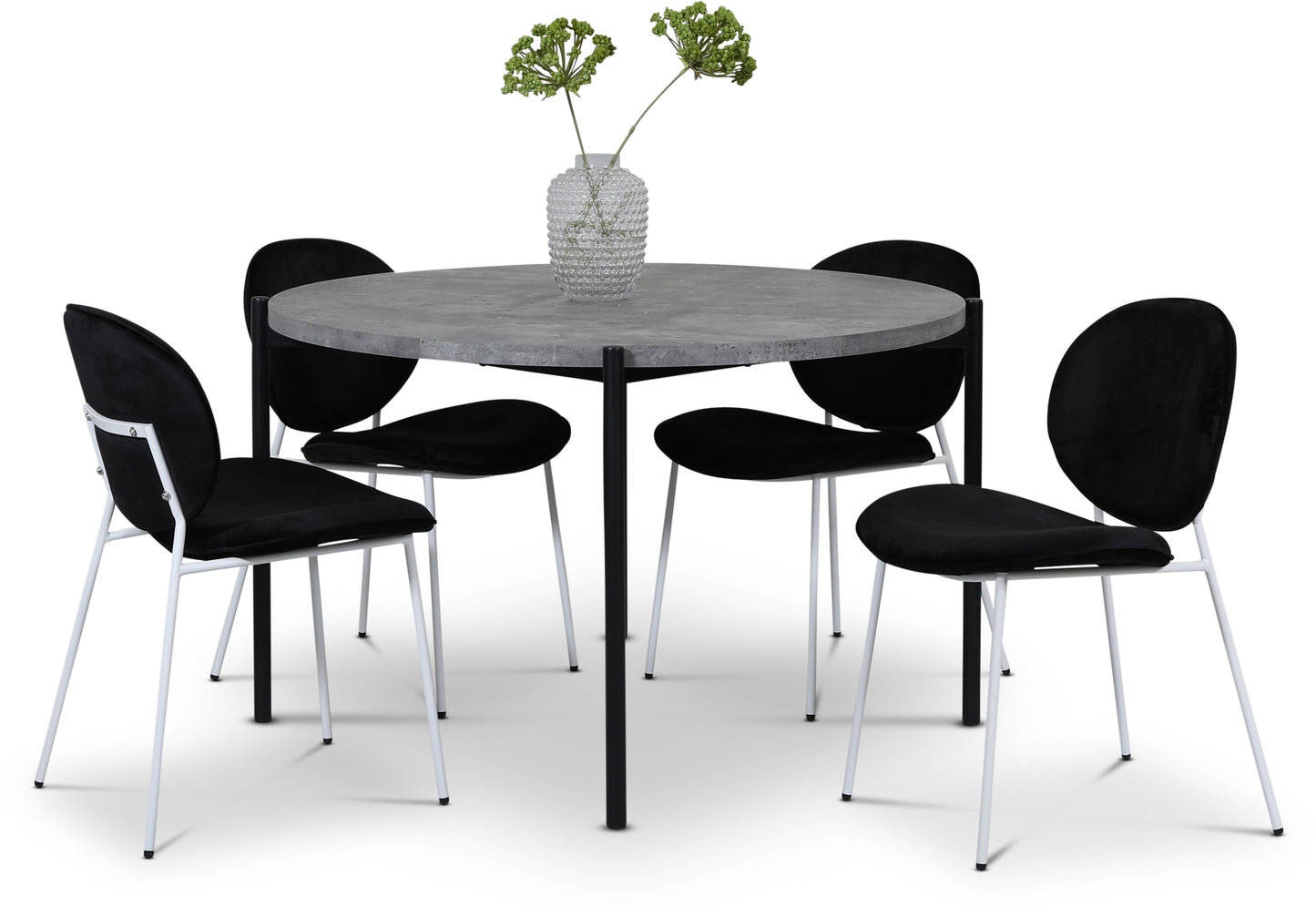 Palle stol i svart sammet med vita ben