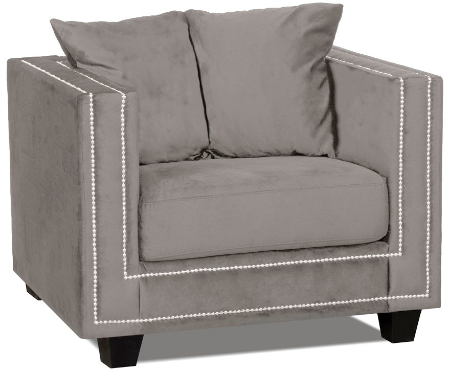 Tempel fåtölj med nitar - Gråbeige sammet