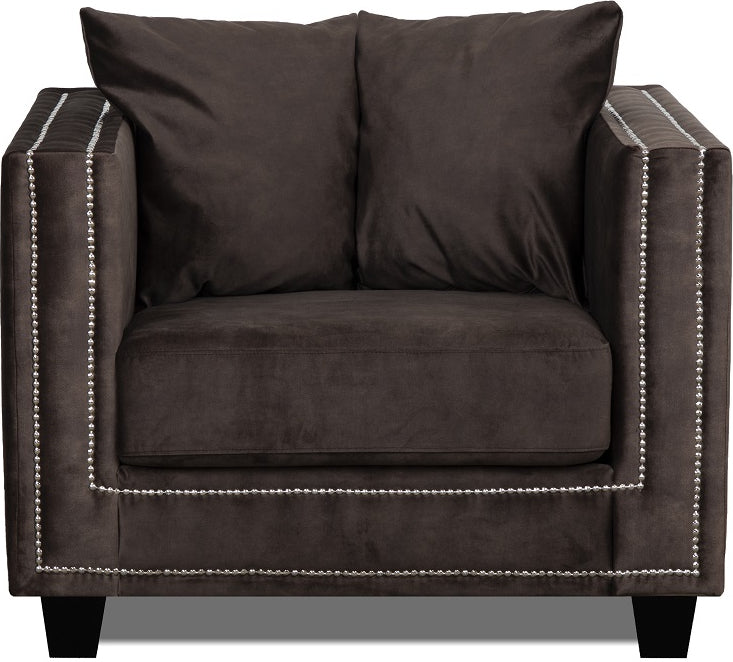 Tempel fåtölj med nitar i brun sammet