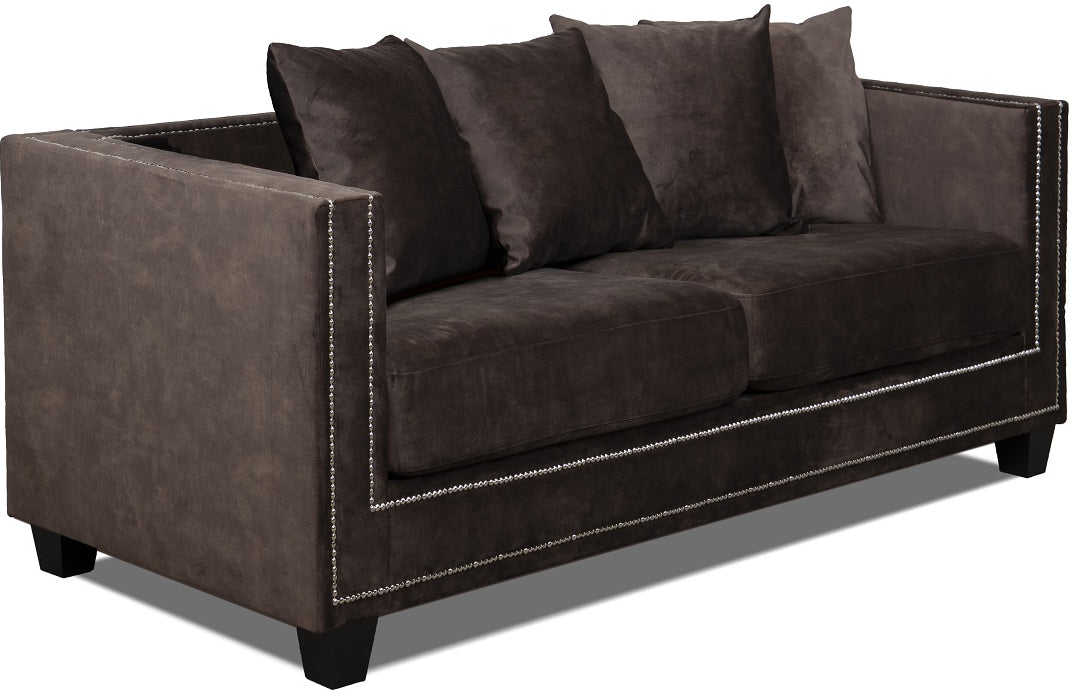 Tempel 2-sits soffa med nitar i brun sammet