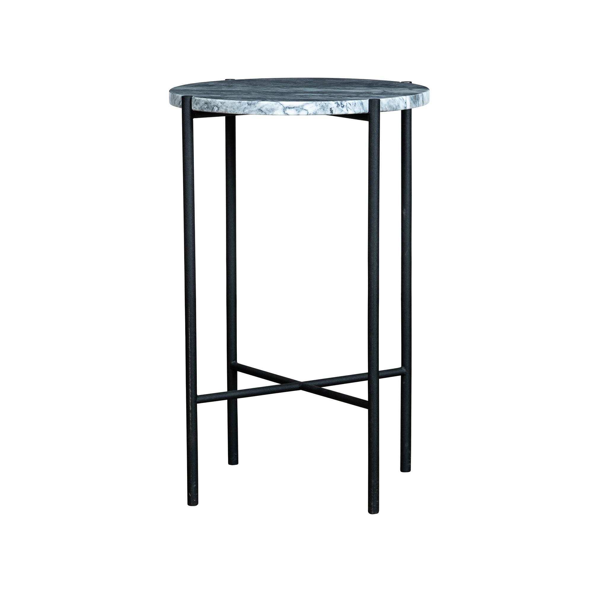 Bistro runt lampbord Ø40 grå marmor/svart metall
