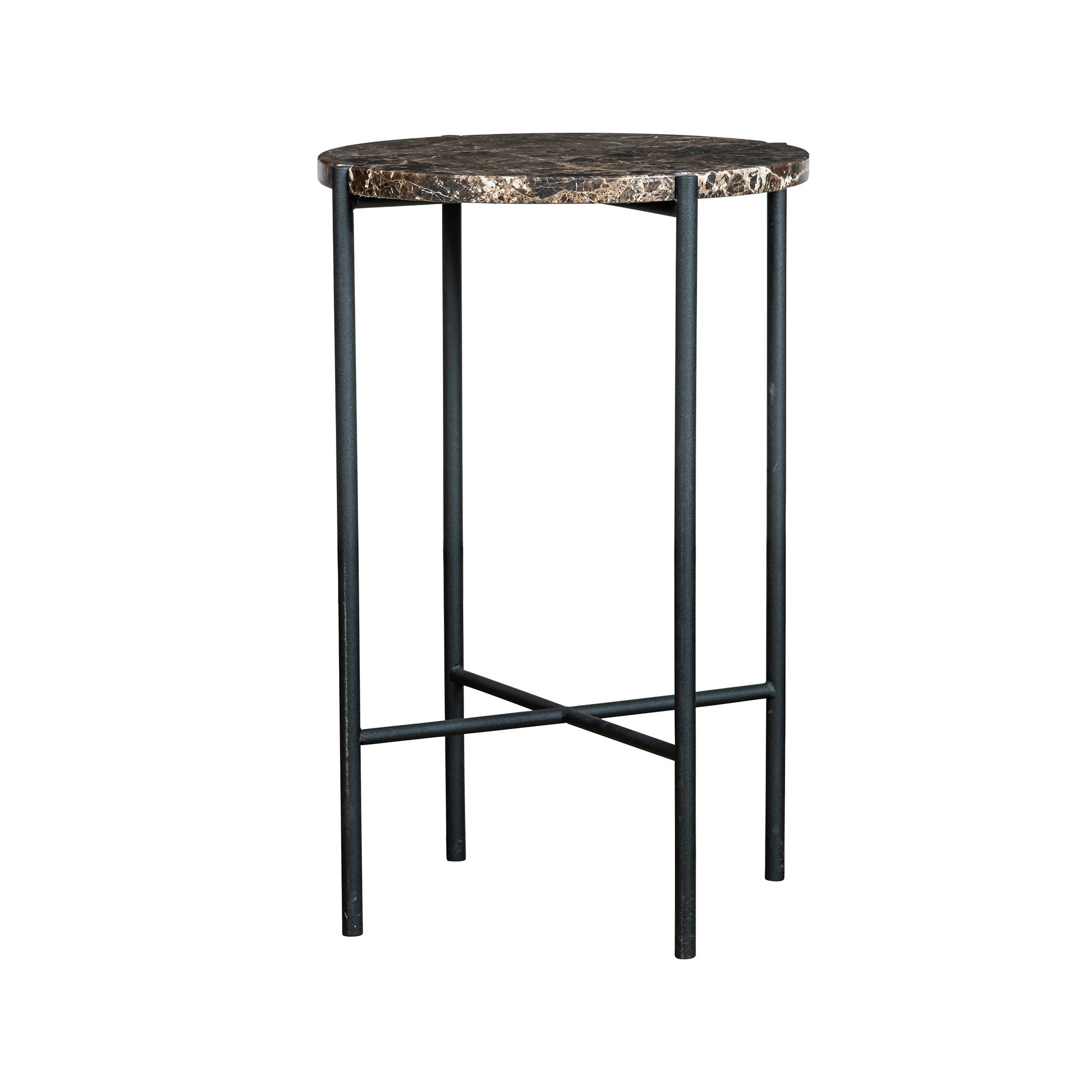 Bistro runt soffbord Ø40 brun marmor/svart metall
