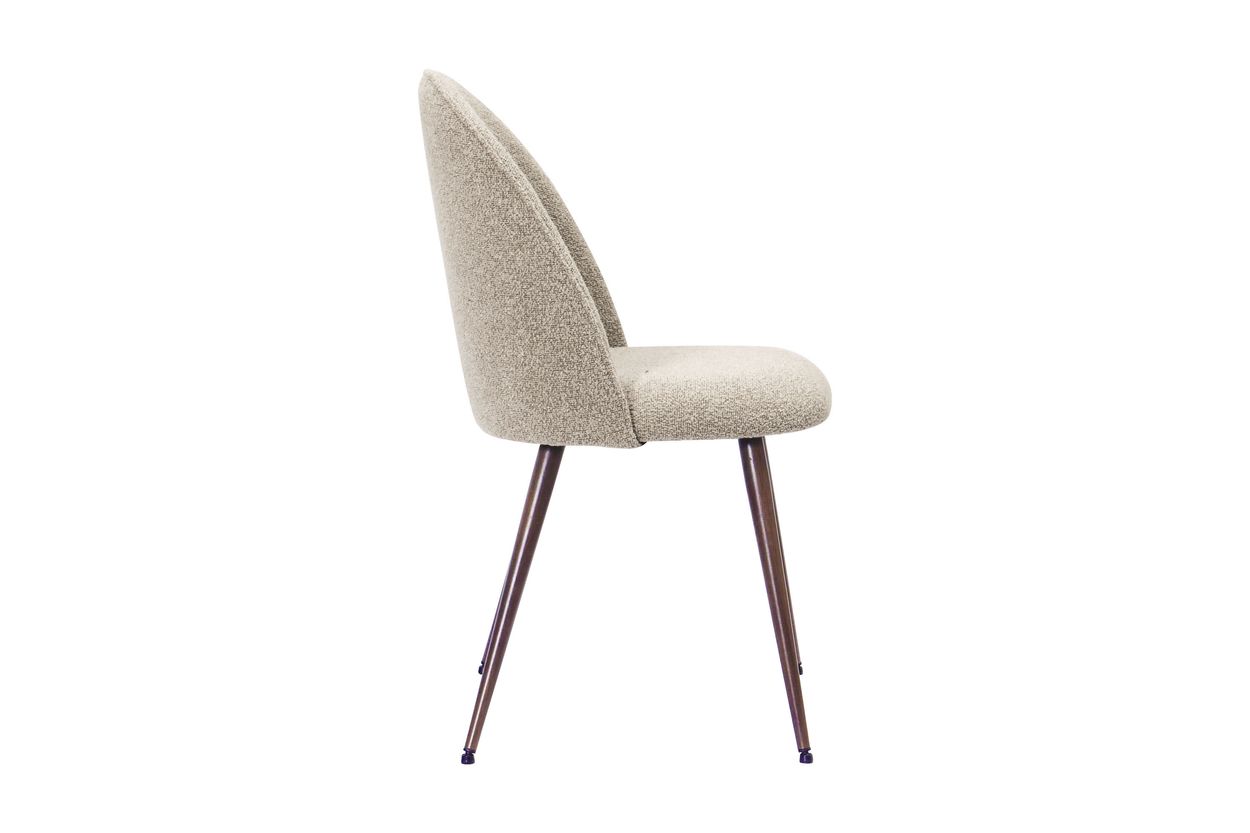 Nikolas Plus Matstol - Greige Bouclé / Metallben Valnöt