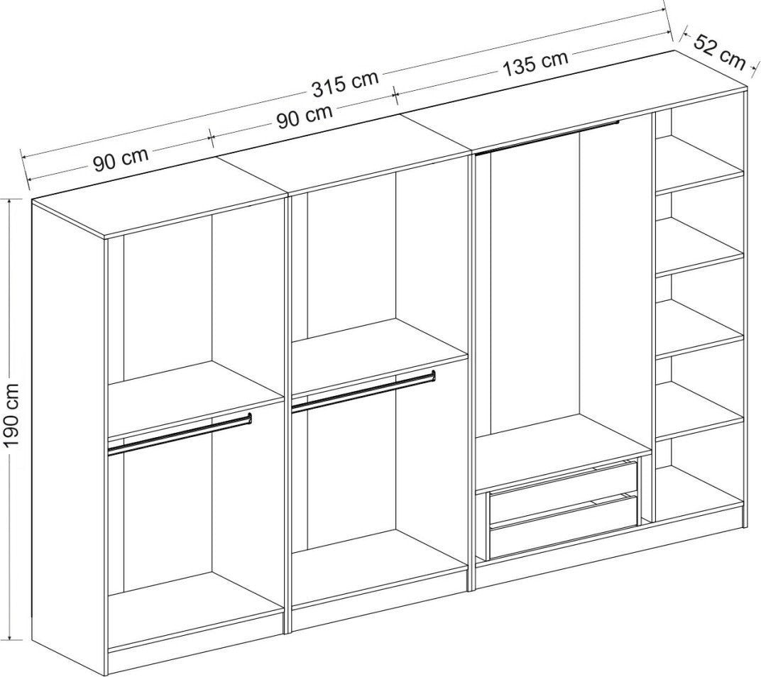 Cavolo garderob 315 x 52 x 190 cm, variant A - Vit