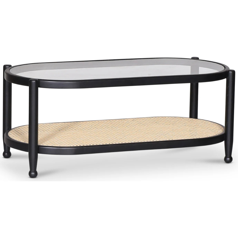 Nemo ovalt soffbord i rotting med glasskiva 100 x 48,5 cm