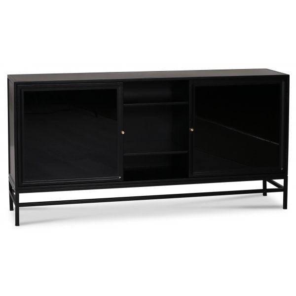 Square sideboard svart metall/glas 160×80 cm