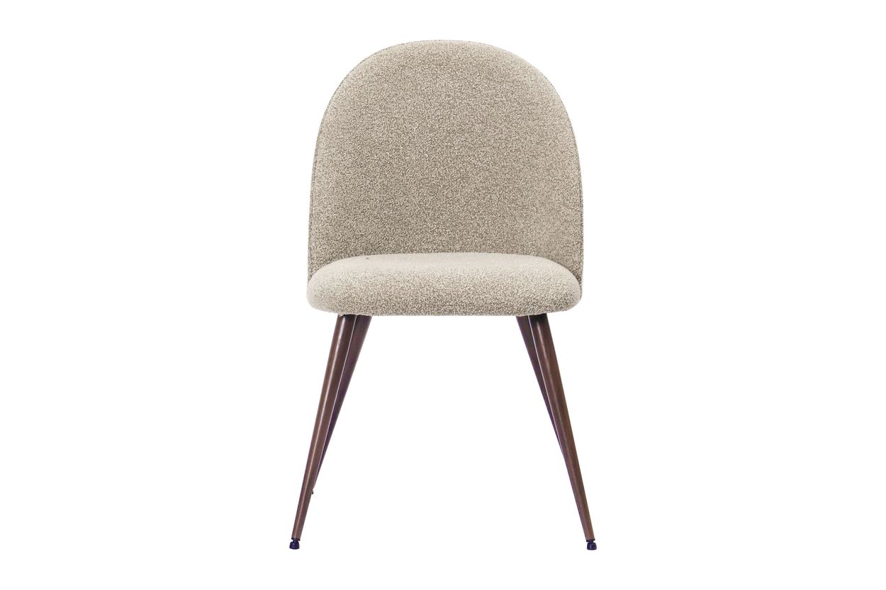 Nikolas Plus Matstol - Greige Bouclé / Metallben Valnöt