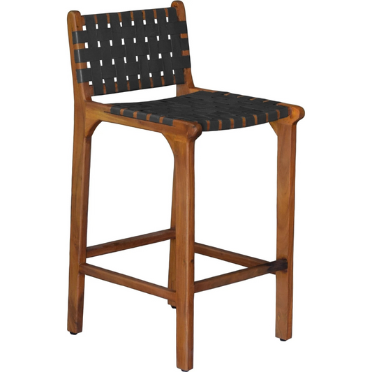 Porto Bello Barstol Teak / Svart Anilinläder