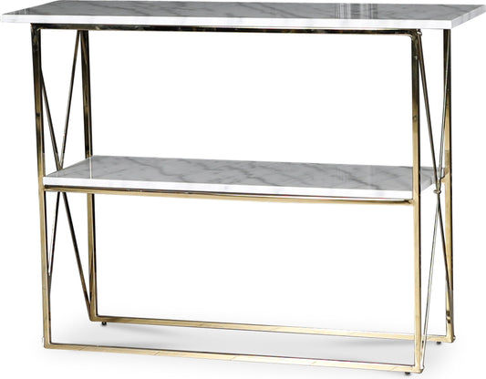 Konsolbord i Vit marmorsten och mässing 110x35 cm