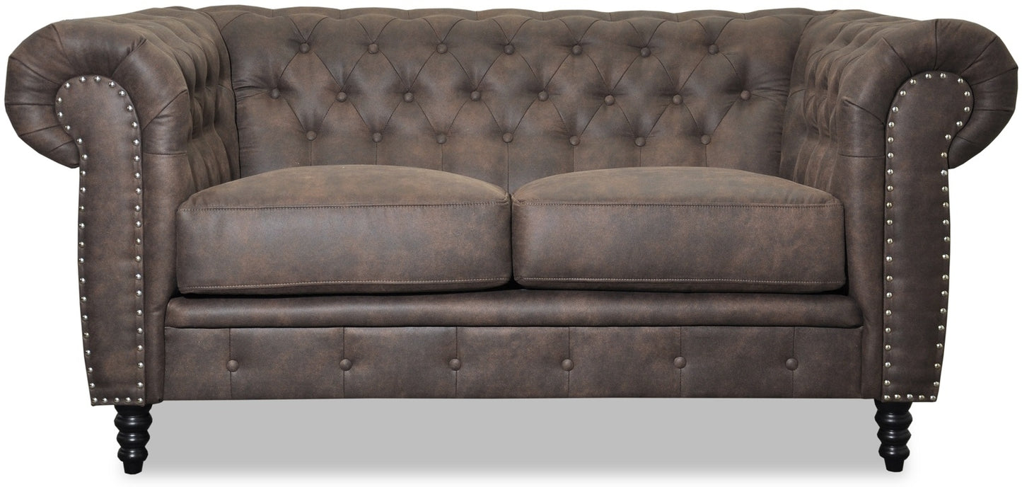 Ashford 2-sits chesterfield - Brunt ecoläder