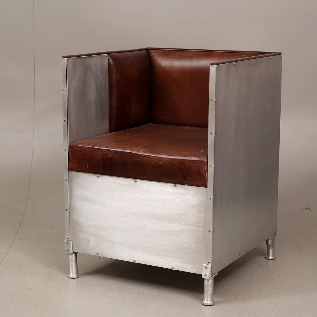 Decibel fåtölj metall mörkbrunt läder