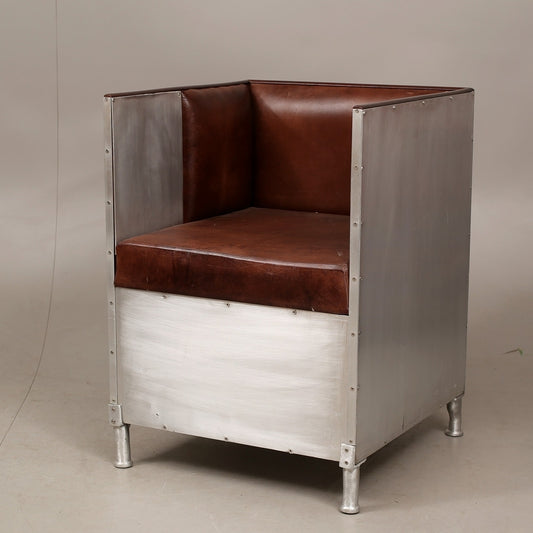 Decibel fåtölj metall mörkbrunt läder