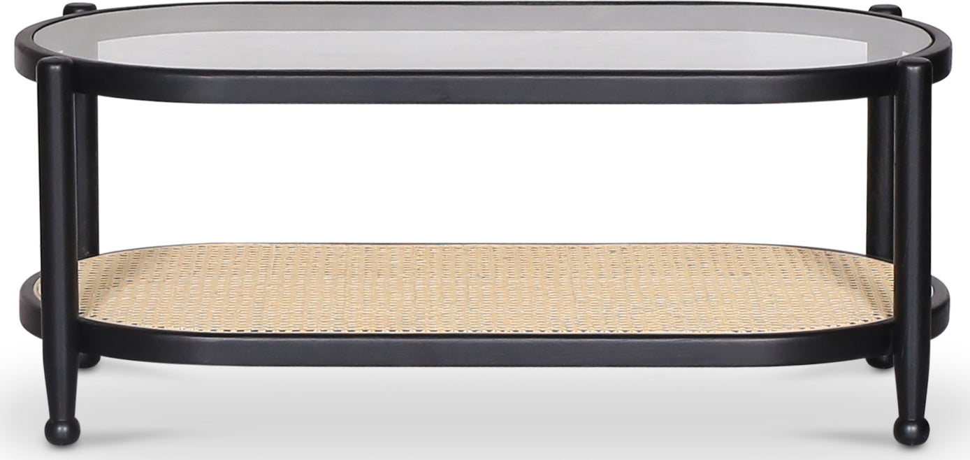 Nemo ovalt soffbord i rotting med glasskiva 100 x 48,5 cm