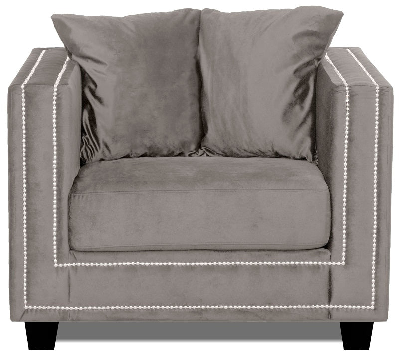 Tempel fåtölj med nitar - Gråbeige sammet