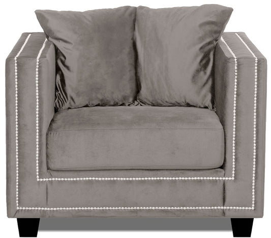 Tempel fåtölj med nitar - Gråbeige sammet