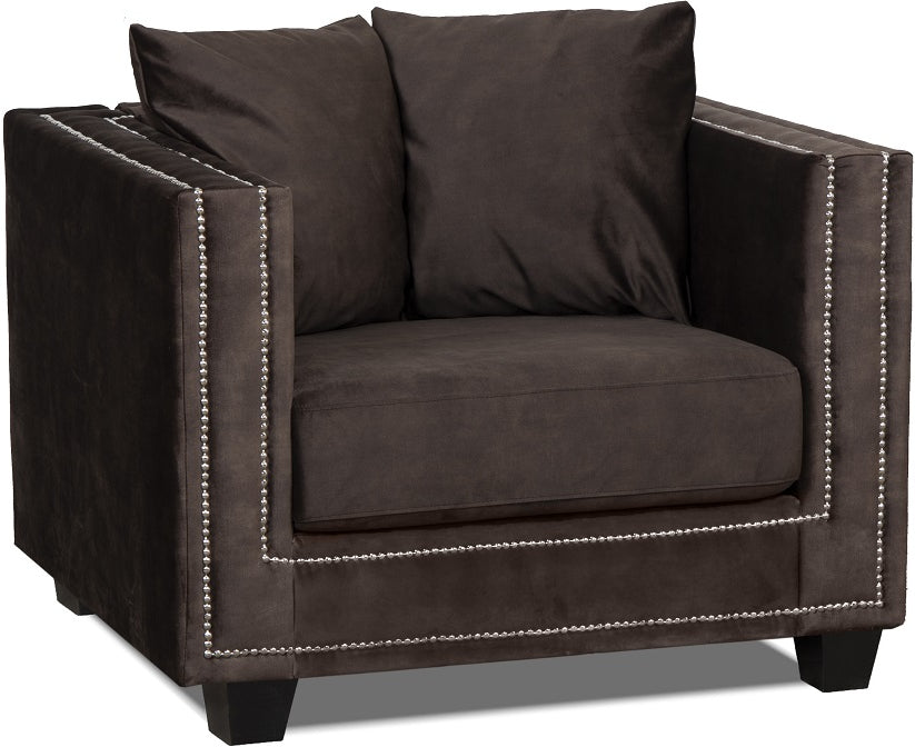 Tempel fåtölj med nitar i brun sammet