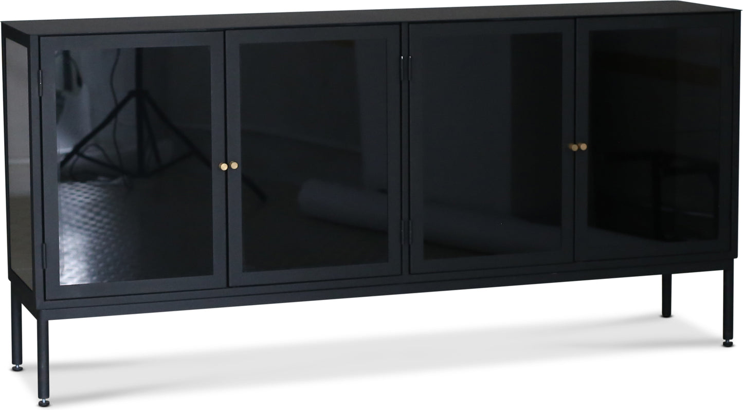 Revel sideboard i plåt med 4 dörrar - Svart / Tonat glas