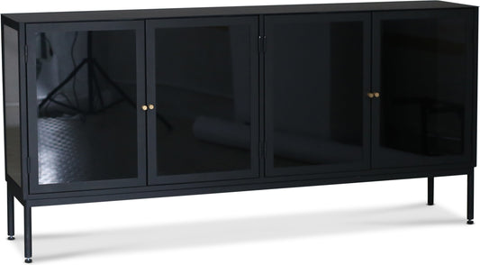 Revel sideboard i plåt med 4 dörrar - Svart / Tonat glas
