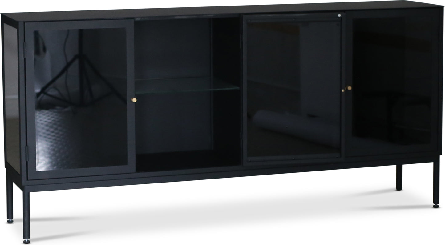 Revel sideboard i plåt med 4 dörrar - Svart / Tonat glas