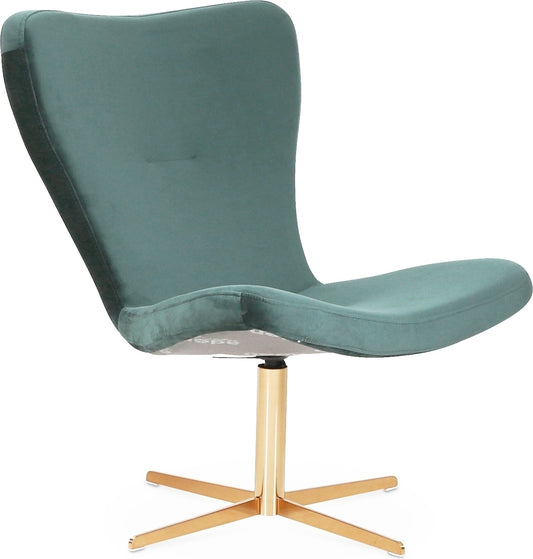 Tulpan designfåtölj i grön sammet med fot i mässing