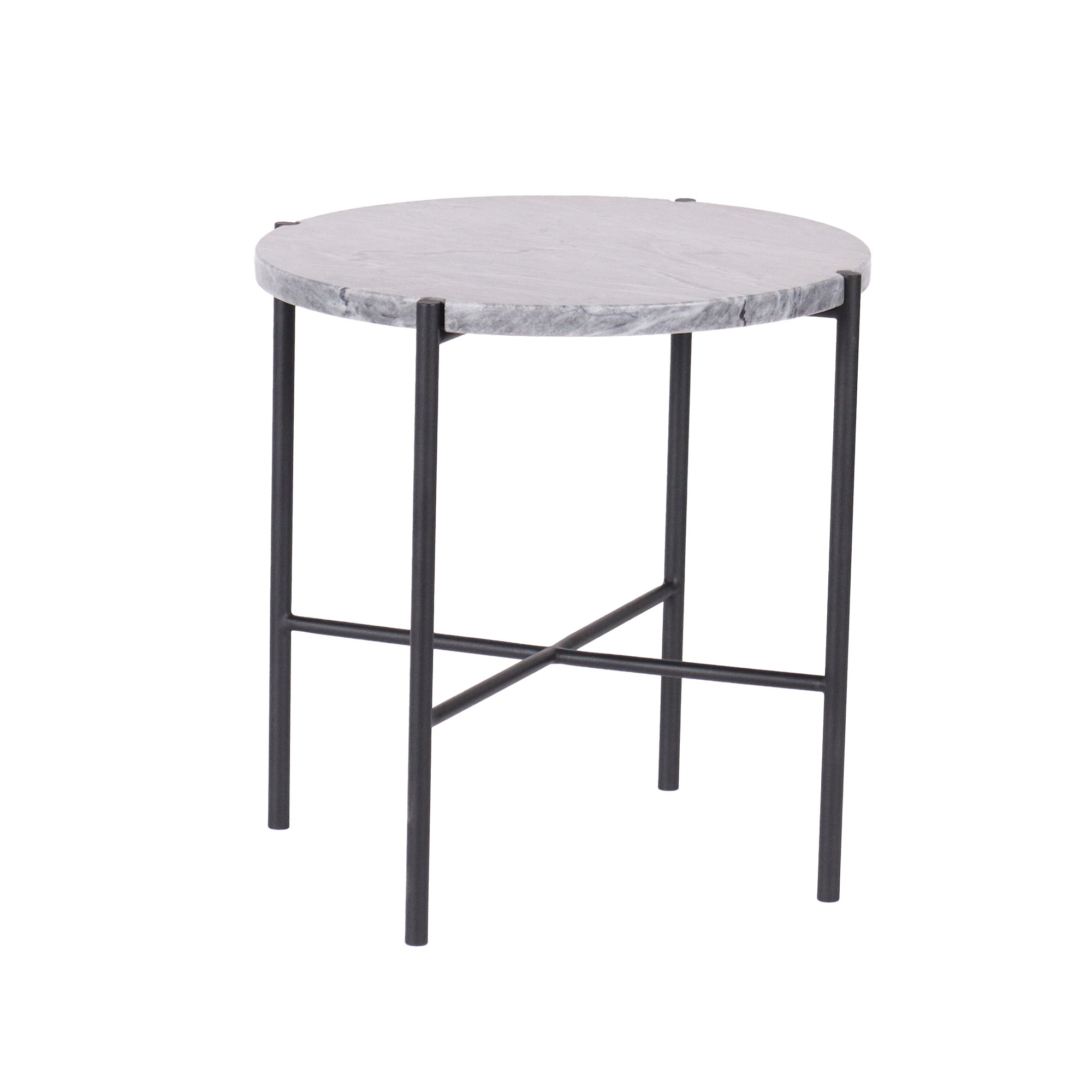 Bistro runt soffbord Ø45 grå marmor/svart metall