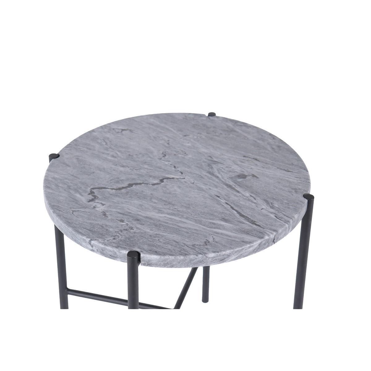 Bistro runt soffbord Ø45 grå marmor/svart metall