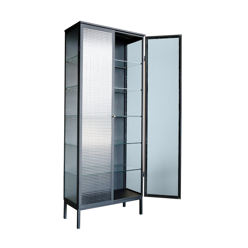 Elegance vitrinskåp svart metall/glas 80×37×200 cm
