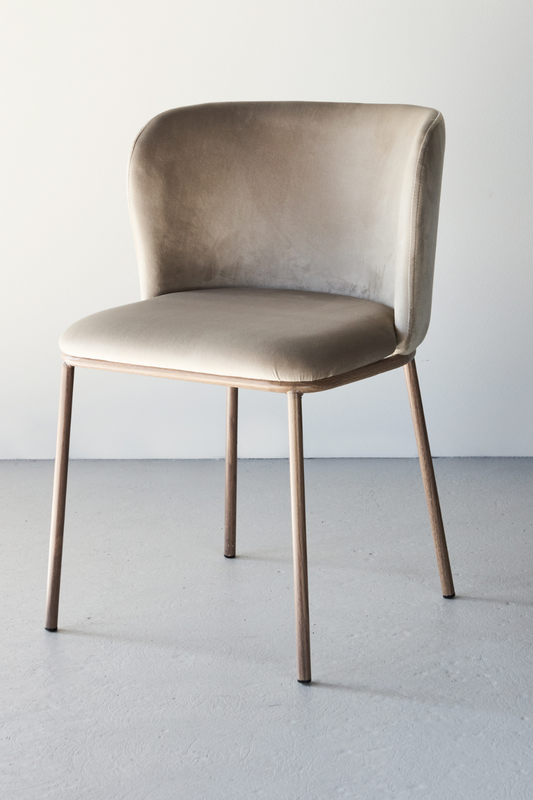 Edina Dining Chair - Steel Woodlook 3D Paper / Beige Velvet