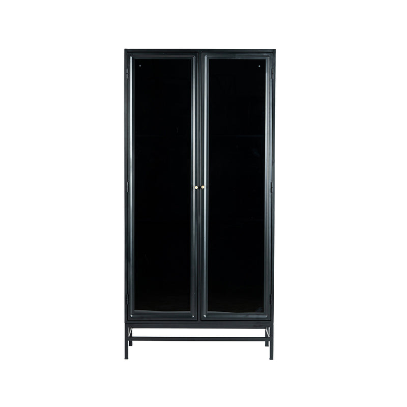 Square vitrinskåp svart metall/glas 82×170 cm