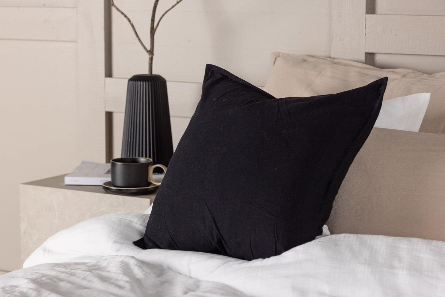 Ronja Cushion Cover Washed Cotton - Black 45x45