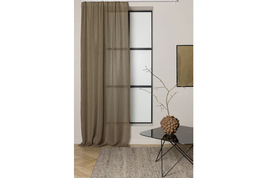 Kaya Curtain Polyester/fake linen - Brown - 140*240 Multi band