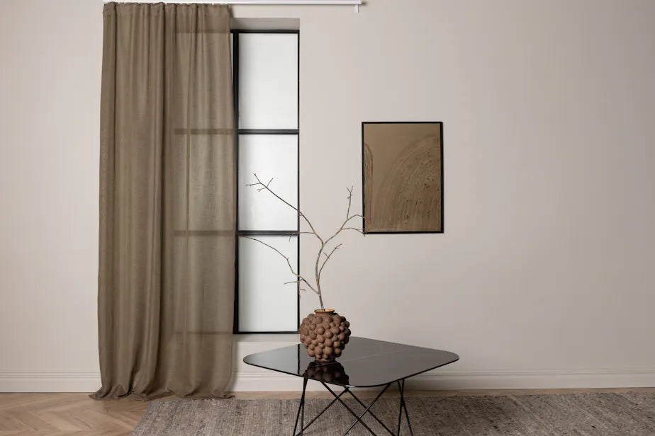 Kaya Curtain Polyester/fake linen - Brown - 140*240 Multi band