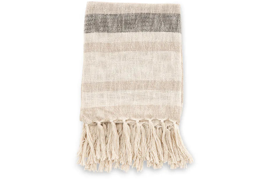 Sandy Throw Slub/polyester - Offwhite/dark green/beige/ 130*170