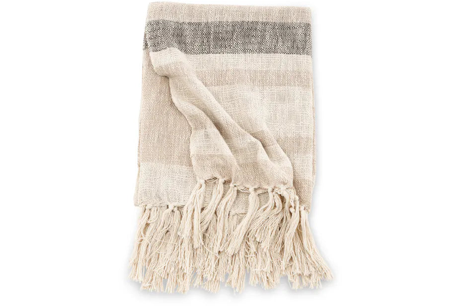 Sandy Throw Slub/polyester - Offwhite/dark green/beige/ 130*170