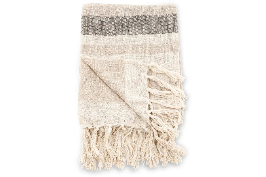 Sandy Throw Slub/polyester - Offwhite/dark green/beige/ 130*170