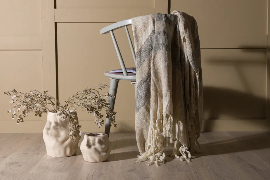 Sandy Throw Slub/polyester - Offwhite/dark green/beige/ 130*170