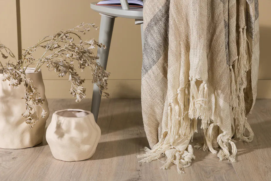 Sandy Throw Slub/polyester - Offwhite/dark green/beige/ 130*170