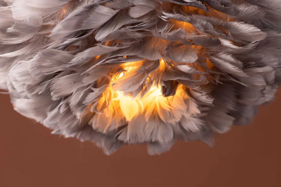 Nicola - Small Pendant Lamp - Black / Grey artificial feather